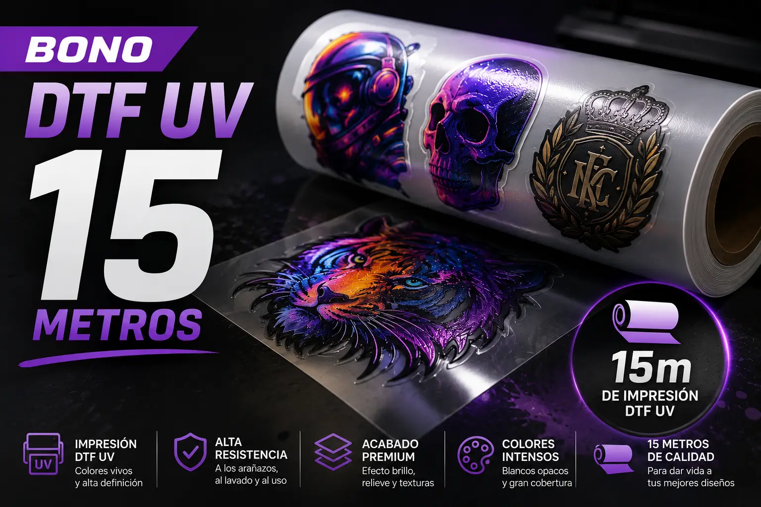 Bonos DTF UV 15 metros| Impresión DTF UV por Metros